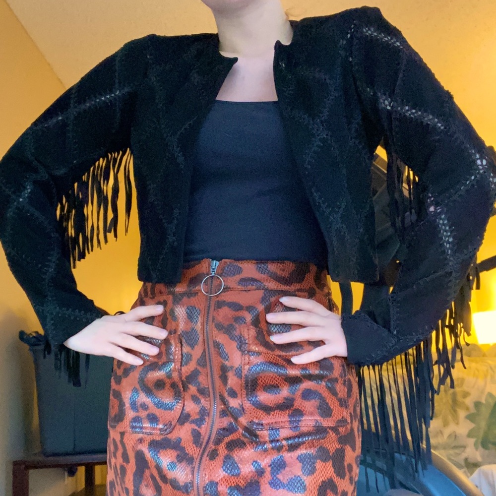 Miss Selfridge real leather fringe jacket